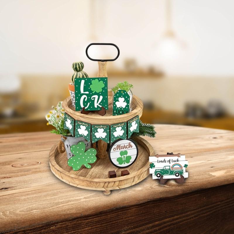 Patricks Day Decorations,Patricks Tiered Tray Decor,Irish Wood Signs,Rustics Shamrocks Items,Patrick’s Day Decor Set