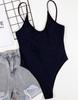 Women's Bikini Solid Color Ladies One-Piece Swimsuit Back Tie Swimsuit Black