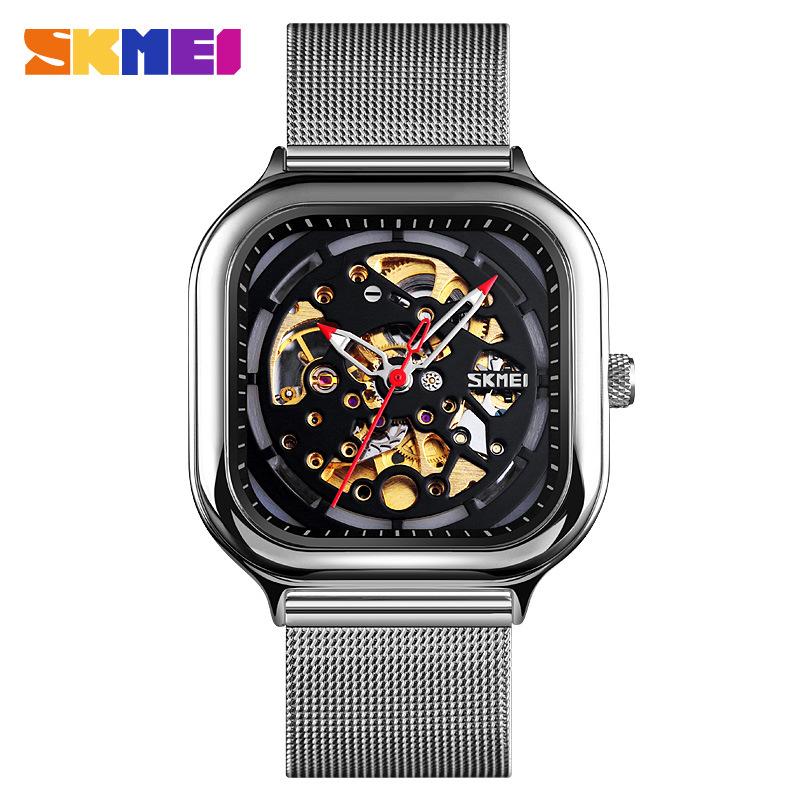 

Часы Moment beauty с полой гравировкой, высококачественные мужские автоматические механические, водонепроницаемые, квадратные, из нержавеющей стали, с сетчатым ремешком