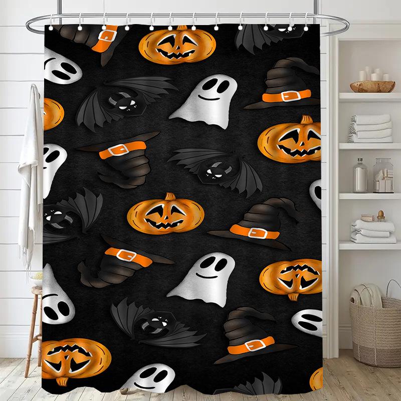Close-Up Of The Pumpkin Monster Washable Dirt-Resistant Shower Curtain Shower Head Waterproof Polyester Bath For Home Decor