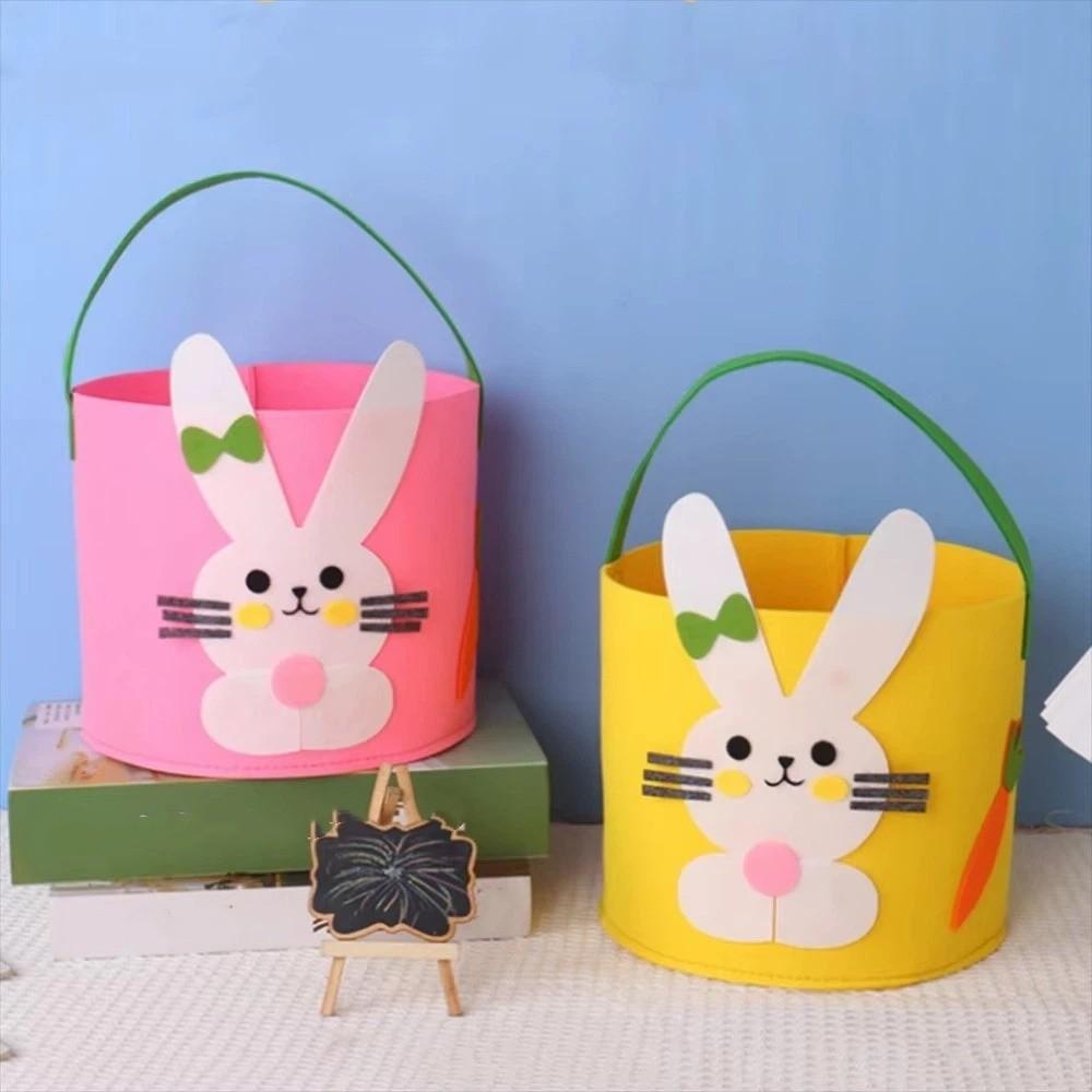Cartoon Easter Egg Basket Felt Storage Bag Handbag Easter Egg Bucket  Easter Party