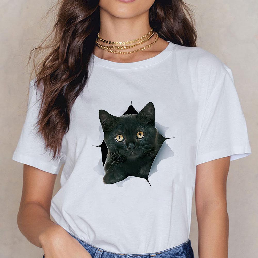Black Cats Shirt Women with Cat Tshirt Kitten Pretty Little Thing Cute Oversized Funny Female Trendy Short Sleeve Summer Top