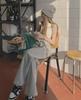 Women's High-Waist Light Gray Wide-Leg Retro Jeans