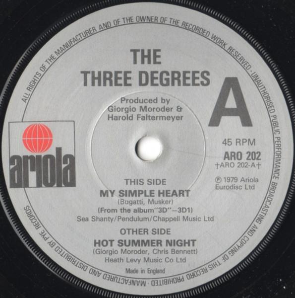 7inch Record THREE DEGREES - My Simple Heart ARO202 Ariola 1979 UK Soul/Funk Used