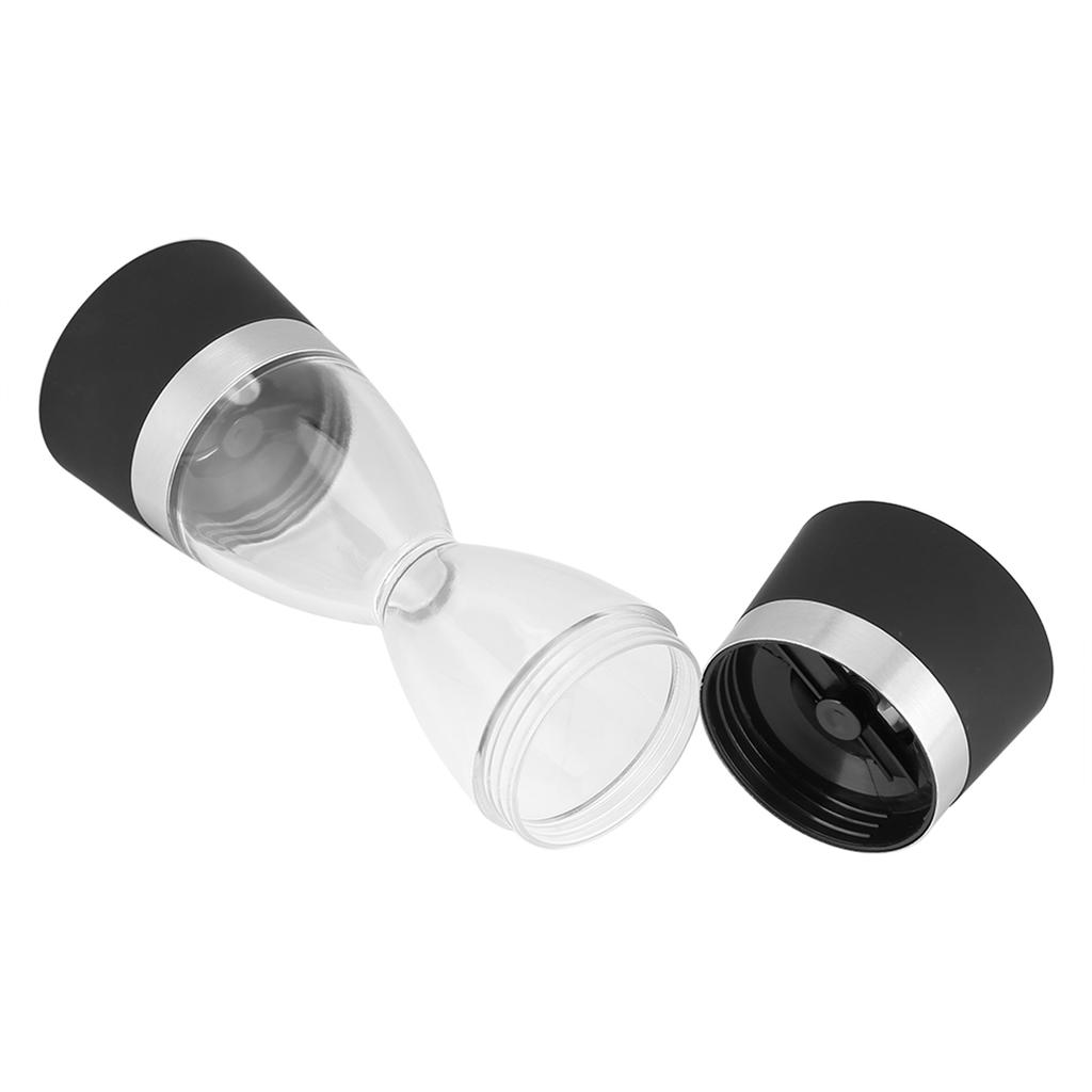 2 In 1 Double Ended Manual Kitchen Salt & Pepper Mill Grinder Adjustable Ceramic Rotor Black