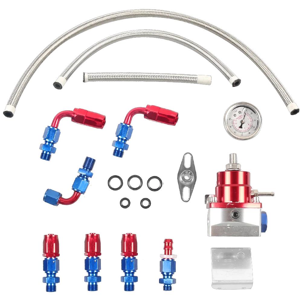 Adjustable FPR AN6 Fitting EFI Fuel Pressure Regulator For 7MGTE MKIII with Hose Line Fittings Oil 100psi Gauge Universal