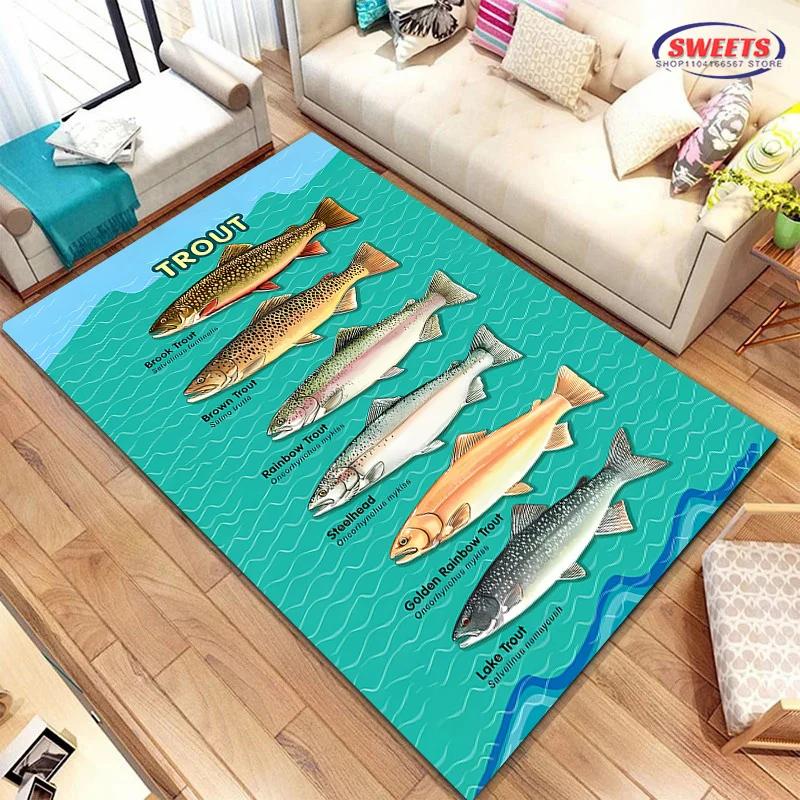 1pc Brown Trout Print Large Area Carpet! Bedroom Living Room Office Non-Slip Four Seasons Available Rug Multi-Sizes Fast Arrival