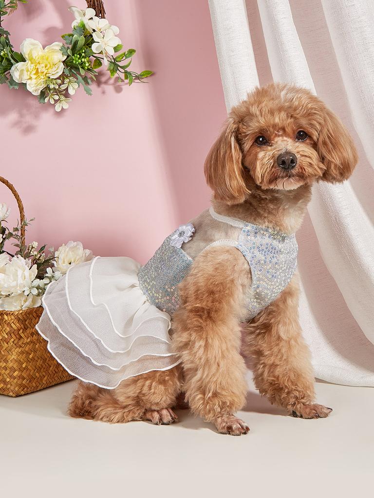 Dog Dress Girl Dog Sleeveless  Clothes  Sequin Pet Apparel Doggie Tutu with Tulle Cat Clothing Puppy Dresses Doggy Costume