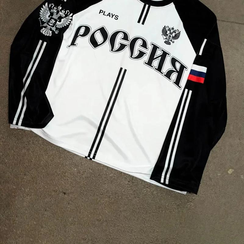 European and American Y2K street printed loose round neck top