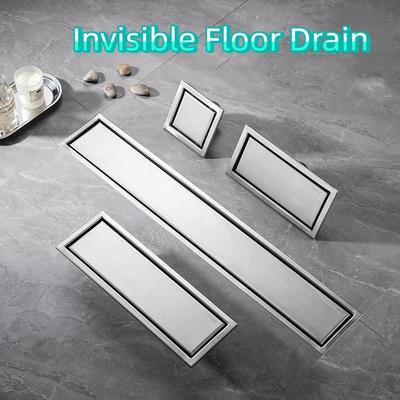 304 Stainless Steel Invisible Floor Drain Removable Cover Quick Drainage Linear Floor Drain Odor-Resistant Concealed