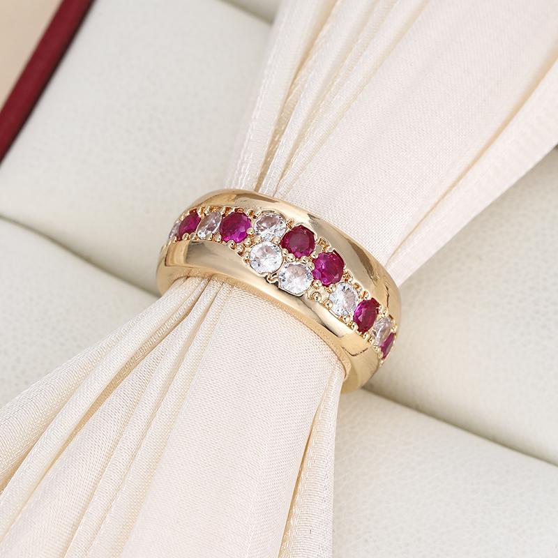 Luxury Aesthetic Inlaid White Red CZ Women's Ring Sparkling Gold Color Geometry Daily Wear Party Jewelry Anniversary Gift