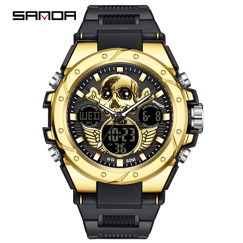 Sanda Men's Multifunctional Dual Display Luminous Waterproof Sports Watch for Teens