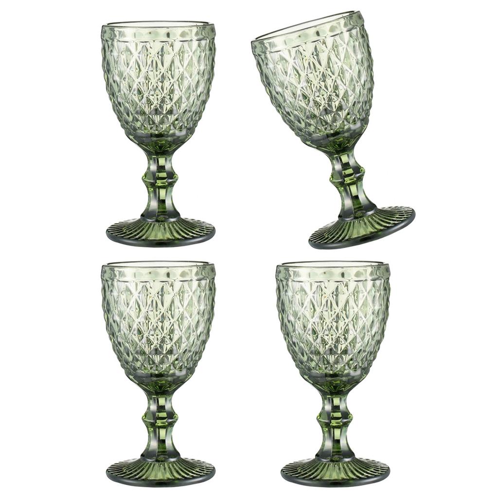 Set von 4 bunten Kristall- Weingläsern Saft Trinkgläsern Geprägtes Muster Glaswaren Glas Haushalts Trinkgeschirr