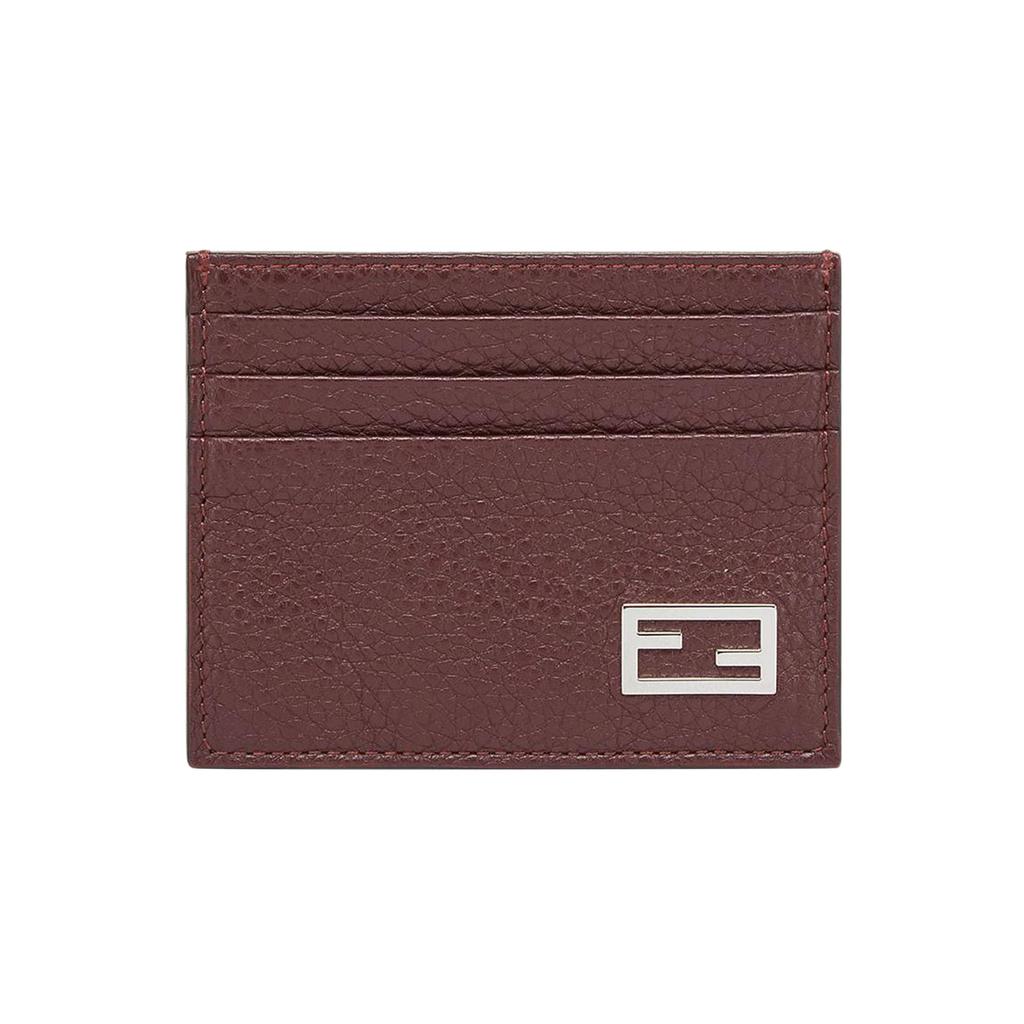 Fendi Palladium Finish Metal FF Accessory Leather Card Holder Men Card Holder Burgundy 7M0164-AJF6-F1HRV