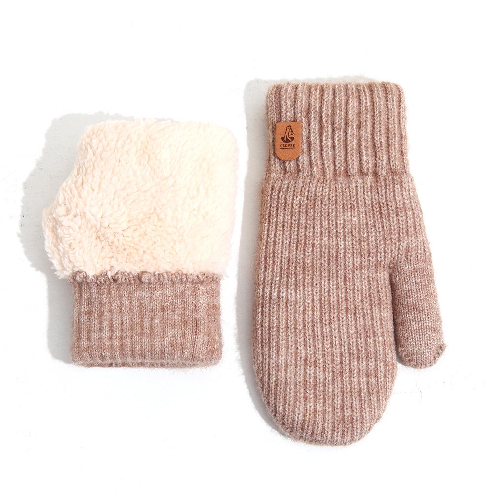 Women's Fleece-Lined Knitted Wool Christmas Gloves - Full-Finger, Double-Layer, Cold-Proof Mittens