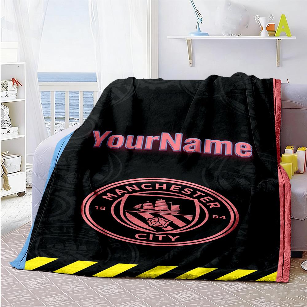 Manchester City Personalized Text Blanket Lightweight Personalized Blanket Soft & Cozy Great for Nap Bedding Sofa Office for All Occasions
