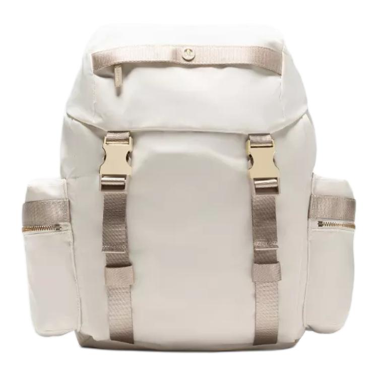 Lululemon 14L Wunderlust Drawstring Open Multi-Pocket Design Nylon Mini Backpack Unisex Backpack Light-Ivory Khaki Gold LU9DNMS-075059 Light Ivory  & Khaki  & Gold