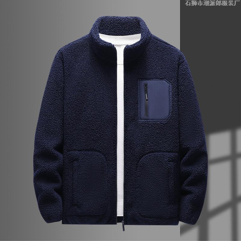 Jacket Men's Large Size Outdoor Fleece Jacket Men's Autumn and Winter Teddy Velvet Stand-up Collar Loose Plus Velvet Thickened Jacket for Men