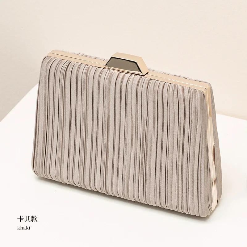 

Women Classic Pleated Design Shiny Handheld Evening Bag with Rhinestone Decoration Shoulder Bags Party Prom Purses and Handbags хаки