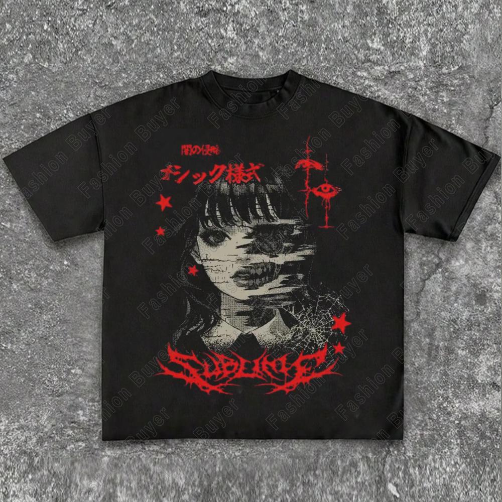 Y2k Gothic Dark Cartoon Style Print TShirt Unisex Crew Neck ShortSleeved Retro Street Casual Fashion Sweatshirt Tops Cloths