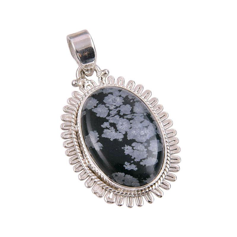 Natural Snowflake Obsidian Gemstone Handmade 925 Solid Silver Pendant 1.50" l6V17