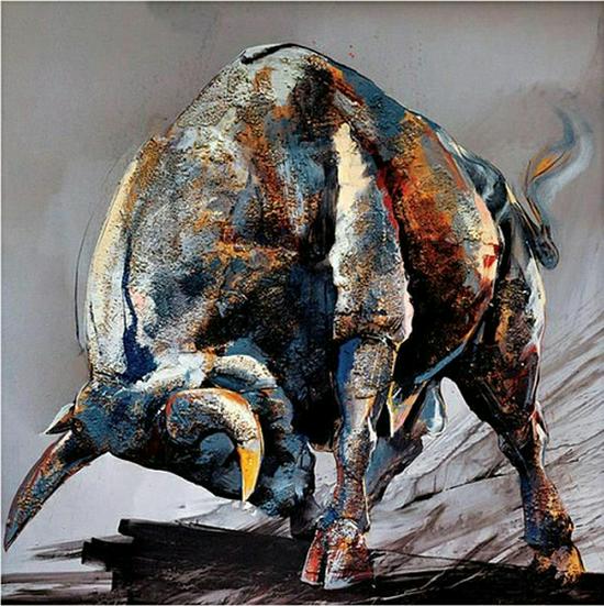 

Красочное абстрактное настенное искусство на холсте с быком: Современный декоративный плакат-фреска 20X20 Frameless