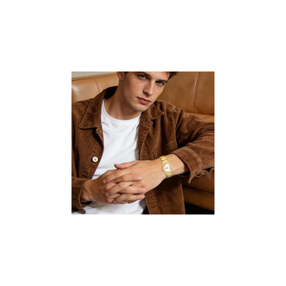 Men's Triangular Analog Watch Waterproof Stainless Steel Antique Silver Gold Calendar Accessory