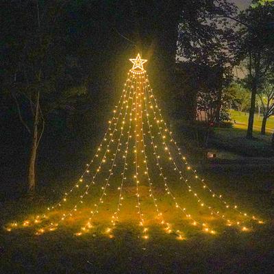 Luci a cascata a LED con pentagramma Decorazione natalizia Solare per feste all'aperto Giardino impermeabile Balcone Stringa notturna con telecomando