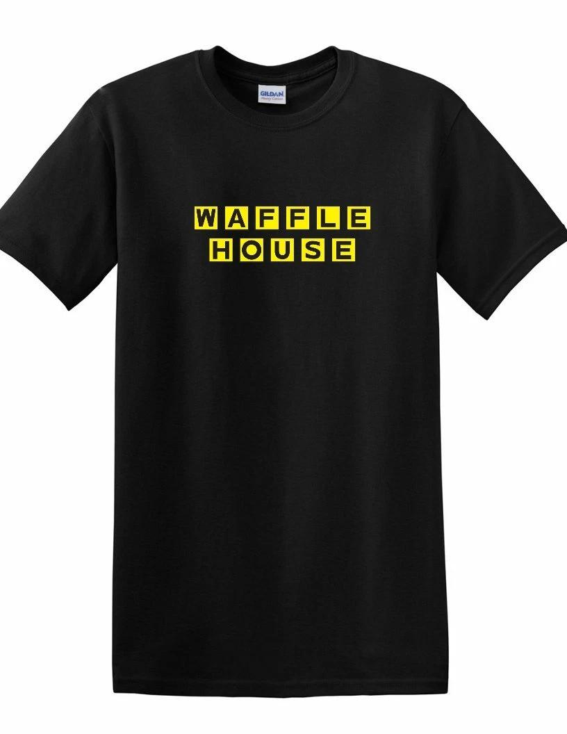 

Waffle House Retro Logo Tee Shirt Cool Food Funny Yellow Black Cotton T-Shirt L