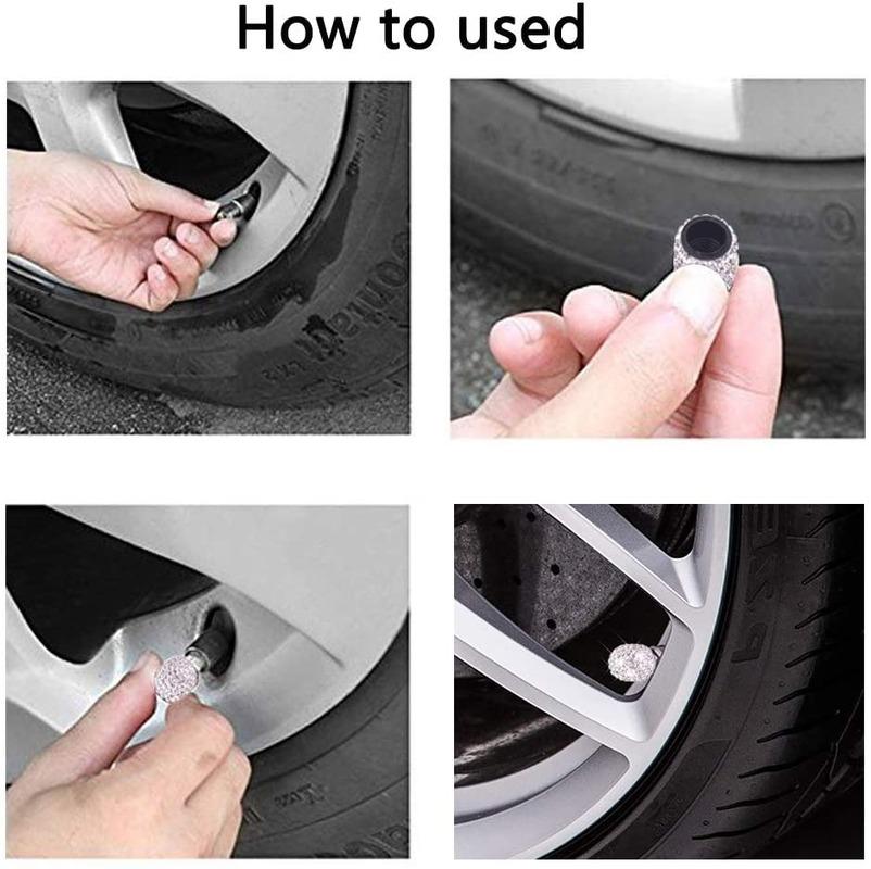 4 Pcs Diamond Valve Stem Caps Crystal Rhinestone  Universal Car Tire Valve Caps Diamond Shining Dustproof Caps Car Accessories