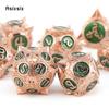 7 Pcs Copper Green Meteor Hammer Metal Dice Solid Metal Polyhedral Dice Set Suitable For Role-Playing Dice PropBoard Game Gift