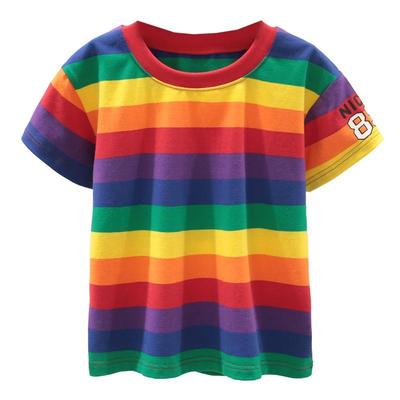Kindert-shirt met regenboogstrepen en korte mouwen voor jongens en meisjes, zomer baby top met halve mouwen
