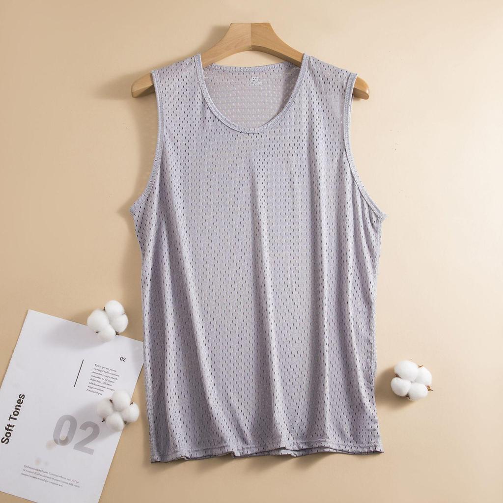Men's Trendy Quick-Dry Ice Silk Mesh Tank Top: Sleeveless, Loose Fit, Wide Shoulder Fitness Vest