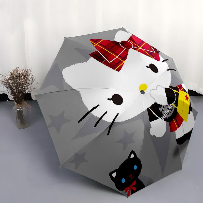 1pc Hello Kitty Tartan Plaid Pattern Umbrella with Plastic Handle,Suitable for All Seasons Home Travel Outdoor UmbrellaSanlio391