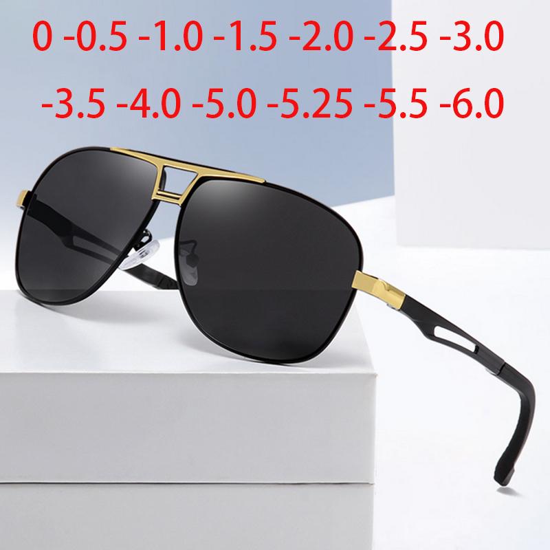 Double Girder Frame Square Myopia Sunglasses UV Driving Eye Glasses Men Prescription Diopter Eyewear 0 -0.5 -0.75 To -6.0