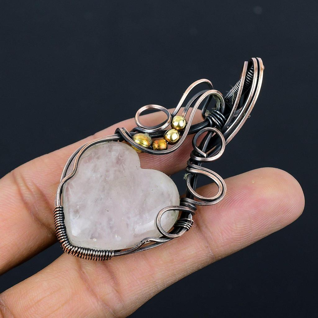Rosenquarz Schmuck, 999 Kupferdraht umwickelter Anhänger, handgefertigter Edelsteinschmuck, Geschenke für Ehefrau, brandneuer Anhänger