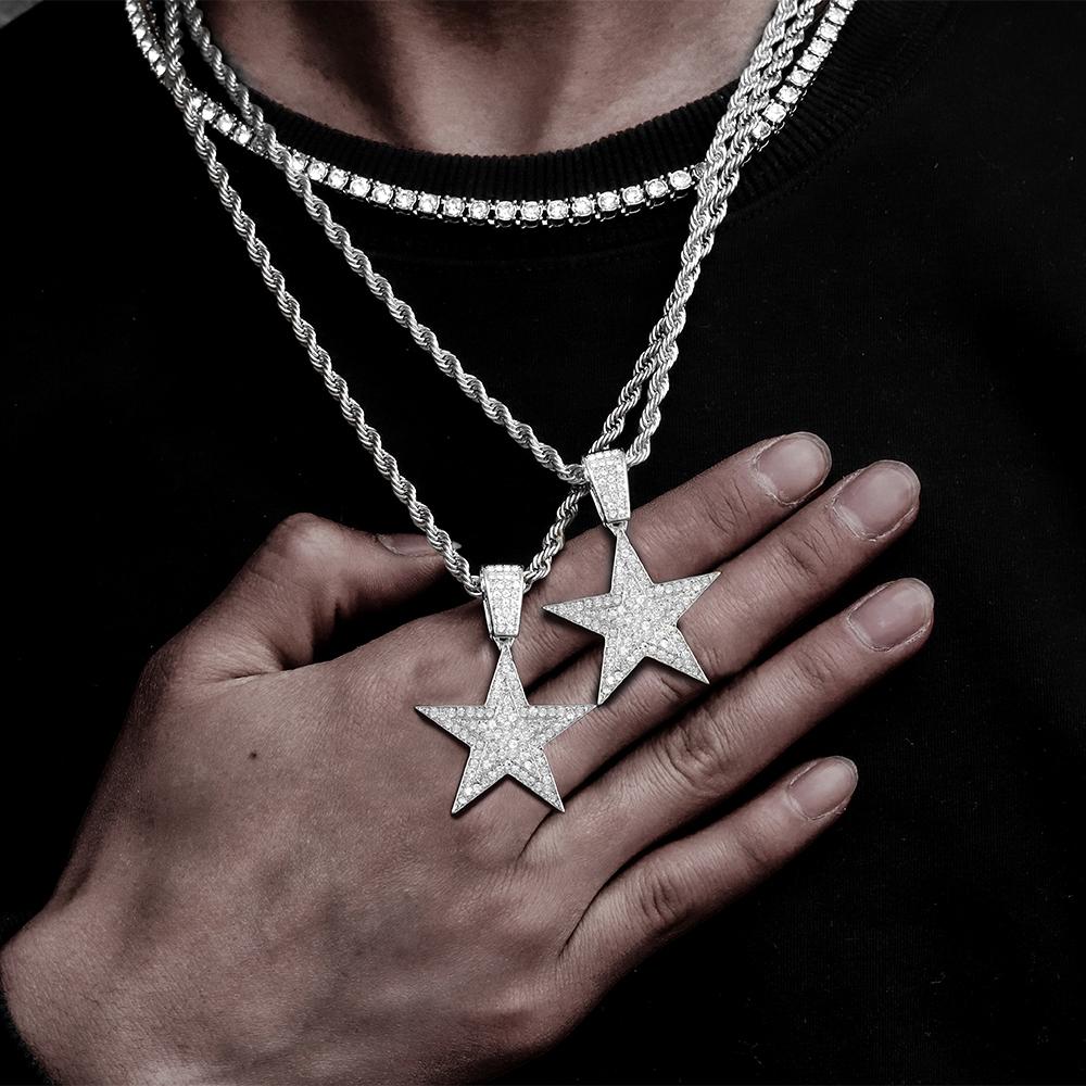 HipHop Punk Style Shiny FivePointed Star Pendant DIY with Cuban Chain Tennis Rope Chain Unisex Gift Jewelry Accessory Men Women