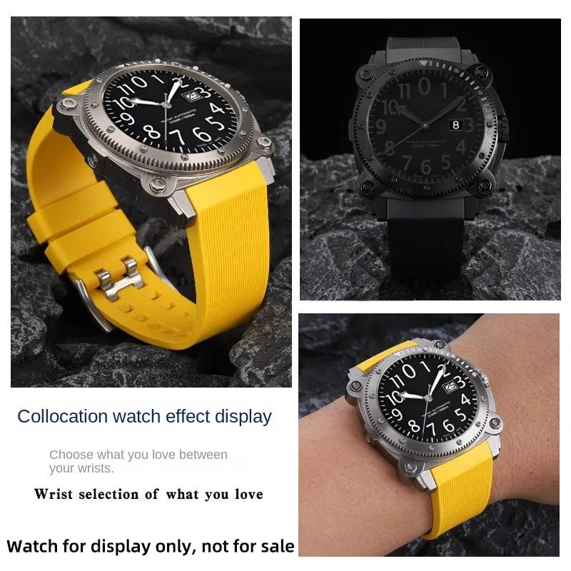 Curea bărbătească de 24mm pentru Hamilton khaki navy diving creed H78585333 H78505332/331/330 curea de cauciuc cataramă neagră cu ac galben unelte