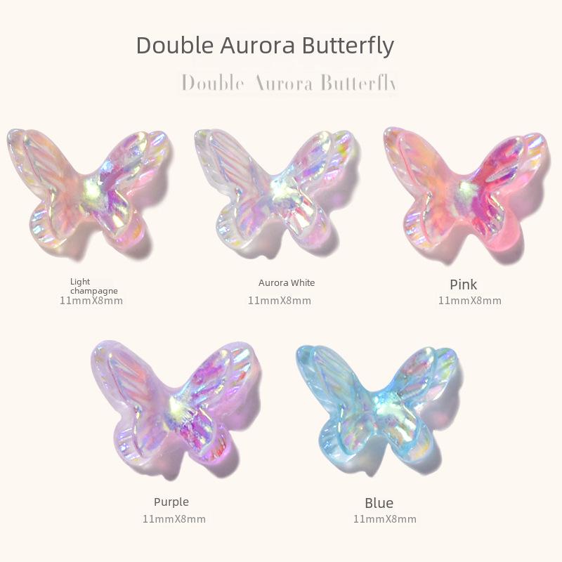 Aurora Butterfly Nail Gems: 8 Double-Layer, 3D Fantasy Colors for Summer