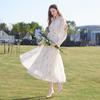 Women's French Floral V-Neck A-Line Midi Dress