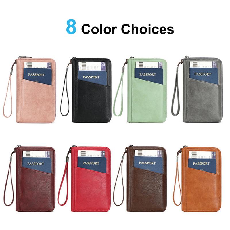 Travel Wallet Portable Passport Holder for Men and Women PU Leather Multifunctional Ticket Credit Card Bag Zipper Phone Bags