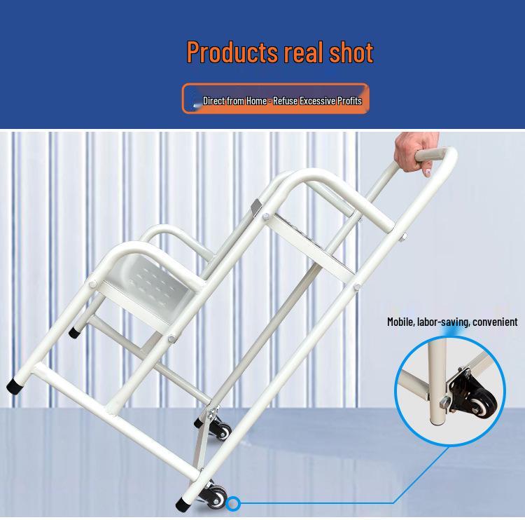 Industrial Mobile Warehouse Ladder with Wheels - Integrated Step Platform for Stocking and Shelf Access