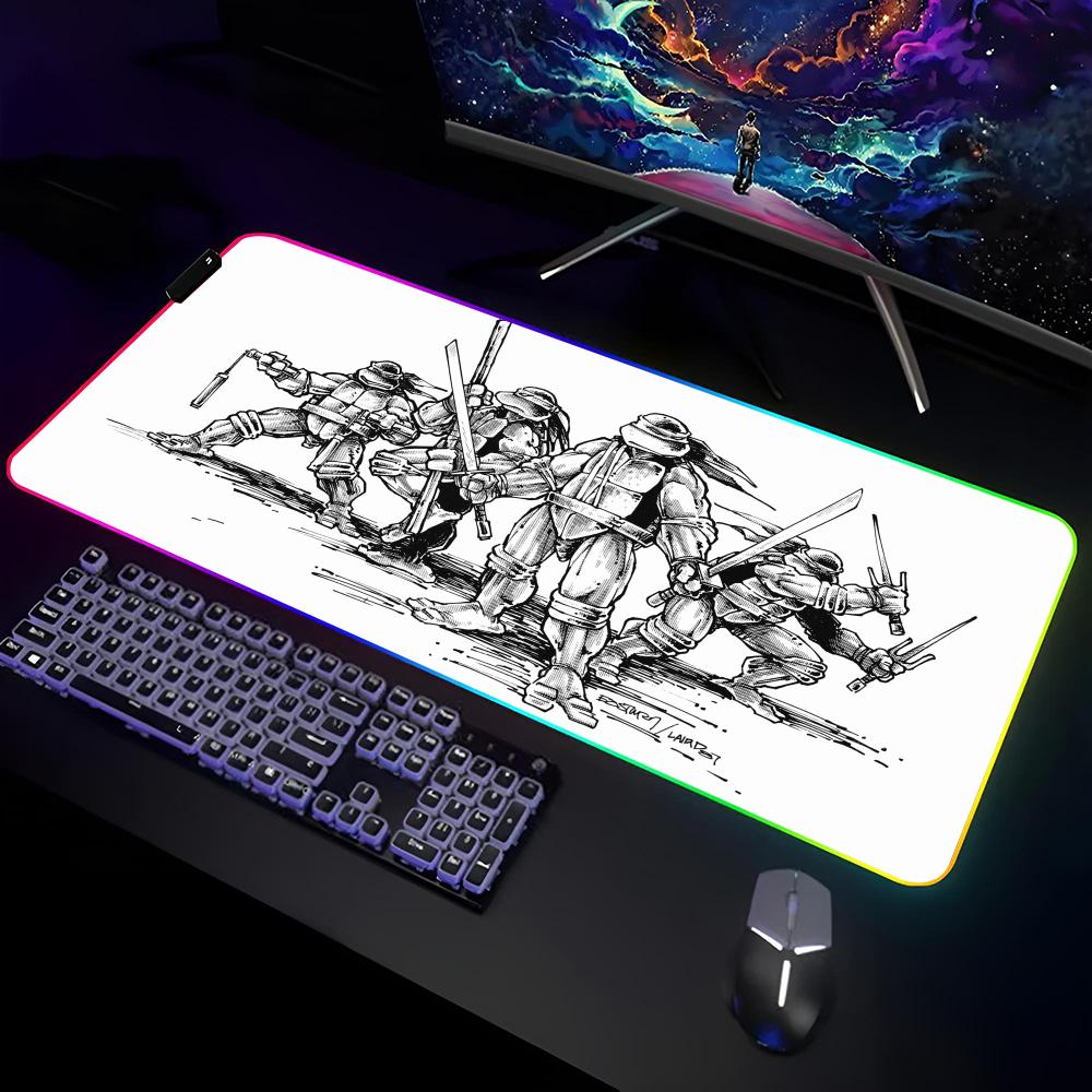 T-Teenage Mutant N-Ninja-Turtles Mouse Pad Gamer RGB Deskmat Keyboard Mat Gaming Laptops LED Mousepad Desk Protector Anime Mause