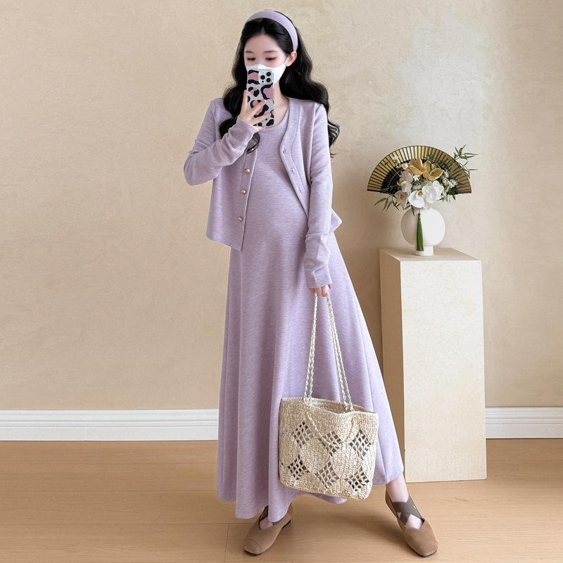 Plus Size Korean Style Maternity Waffle Knit Two-Piece Set M