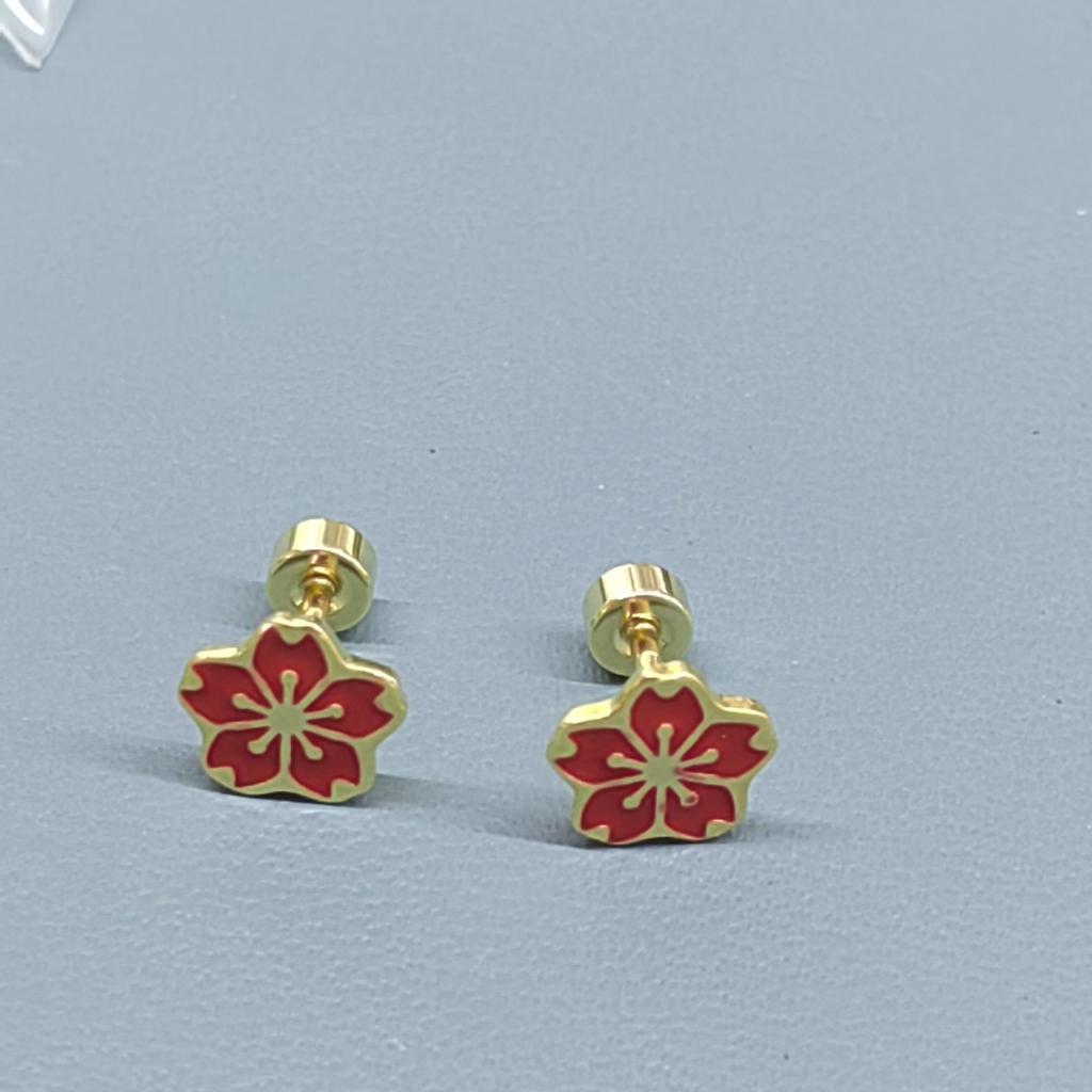 Stainless Steel Five-Petal Flower Drop Oil Earrings with Twist Screw Anti-Loss Design