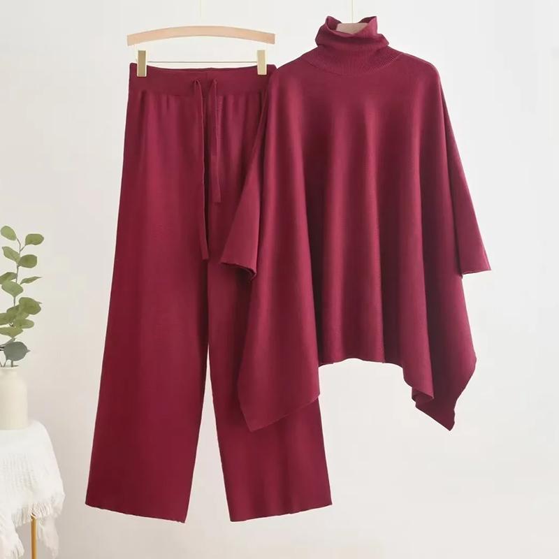 

Женские костюмы комплекты хлопок водолазка вязаный свитер однотонные брюки утолщенный свитер топ длинные брюки костюм из двух предметов оверсайз костюм из 2 предметов XXL красный