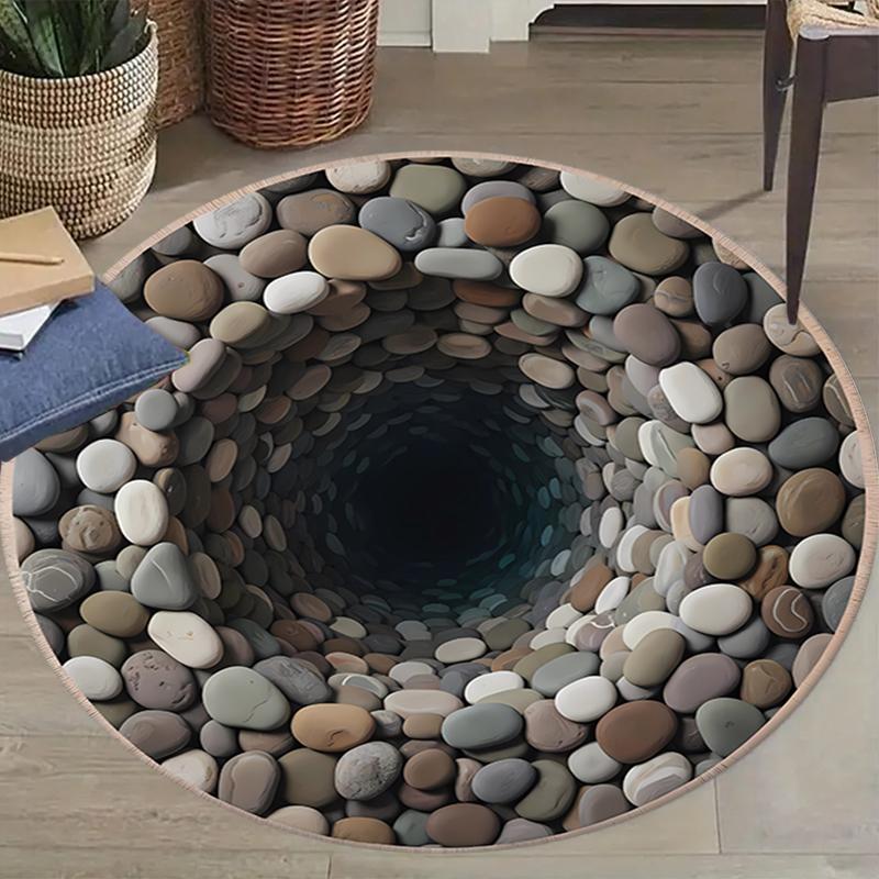 3D Vision Stone Round Area Rug,Carpet Rug for Living Room Bedroom Sofa Playroom Decor,Non-slip Floor Mat