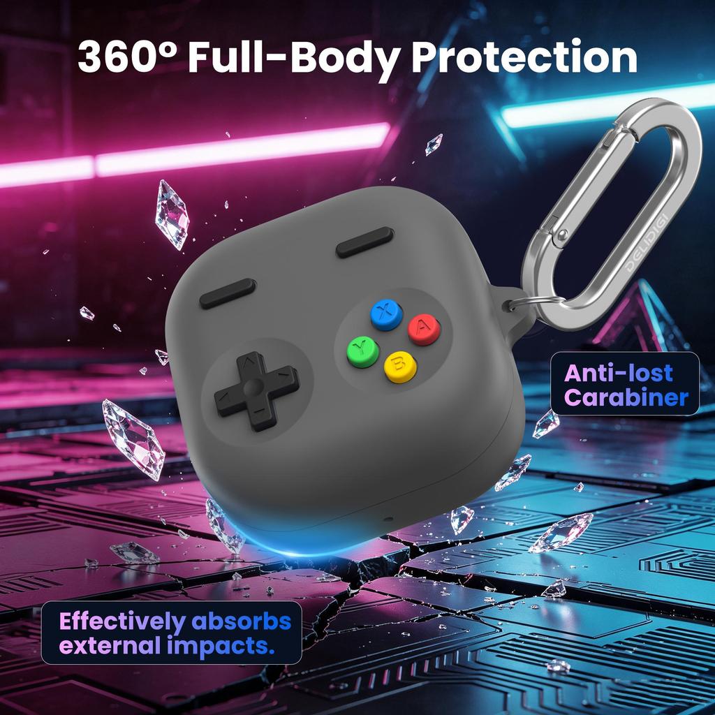 Retro Game Silicone Case for Galaxy Buds4 Buds4 Pro Shockproof Cover with Carabiner