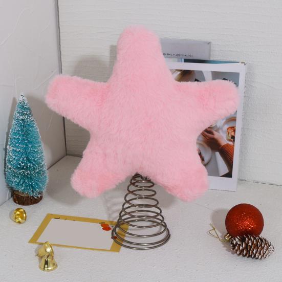 Christmas Tree Topper Plush Star Decoration Xmas Five-Pointed Star Tree Topper with Spring for Holiday Tree Decoration