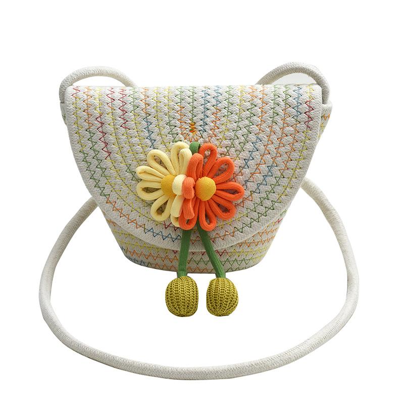 Durable Straw Crossbody Bag Flower Woven Coin Purse Handbag Girls Shoulder Messenger Bag Summer Cute Princess Handbag 2025 Gift